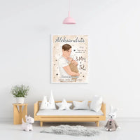 Personalizuota Berniuko Gimimo Metrikų Iliustracija, plakatas su rėmeliu  Customizer -  dovanokis.lt