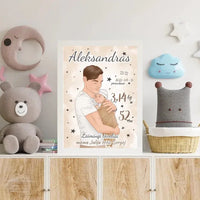 Personalizuota Berniuko Gimimo Metrikų Iliustracija, plakatas su rėmeliu  Customizer -  dovanokis.lt