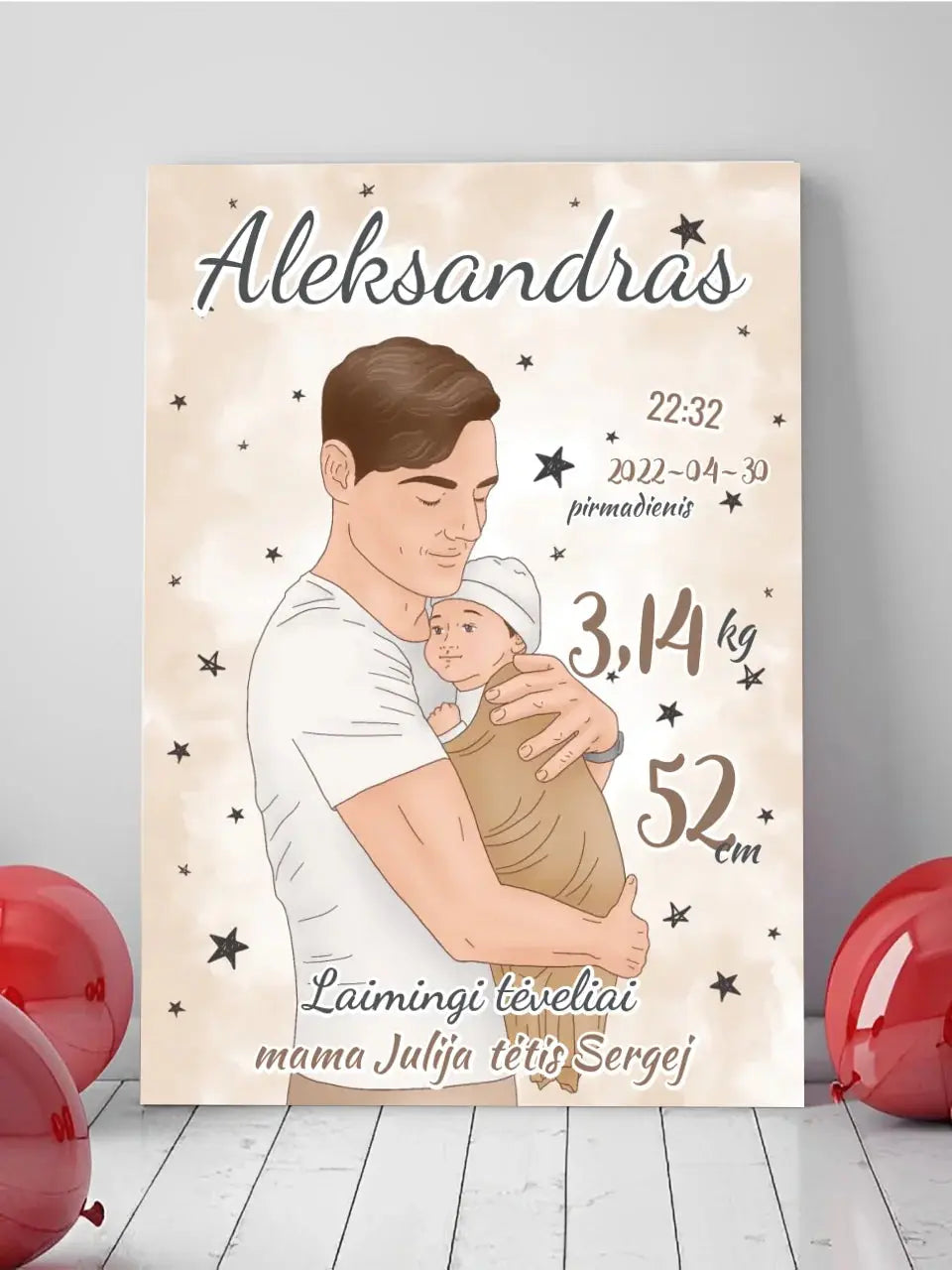 Personalizuota Berniuko Gimimo Metrikų Iliustracija ant drobės  Drobe -  dovanokis.lt