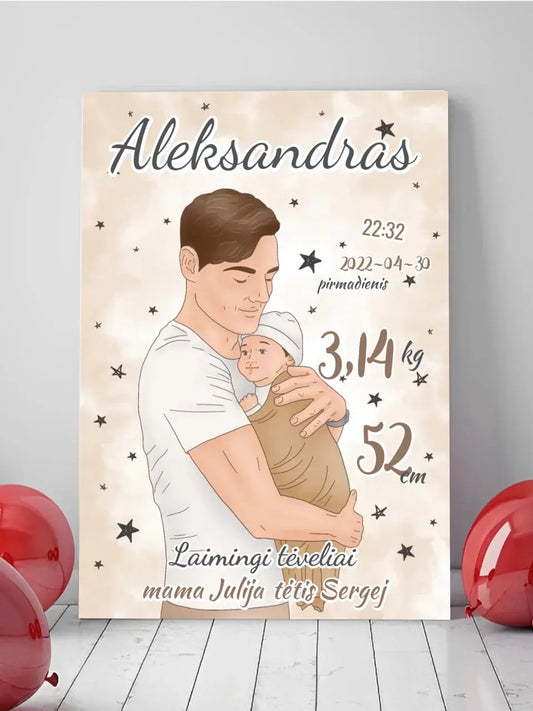 Personalizuota Berniuko Gimimo Metrikų Iliustracija ant drobės  Drobe -  dovanokis.lt