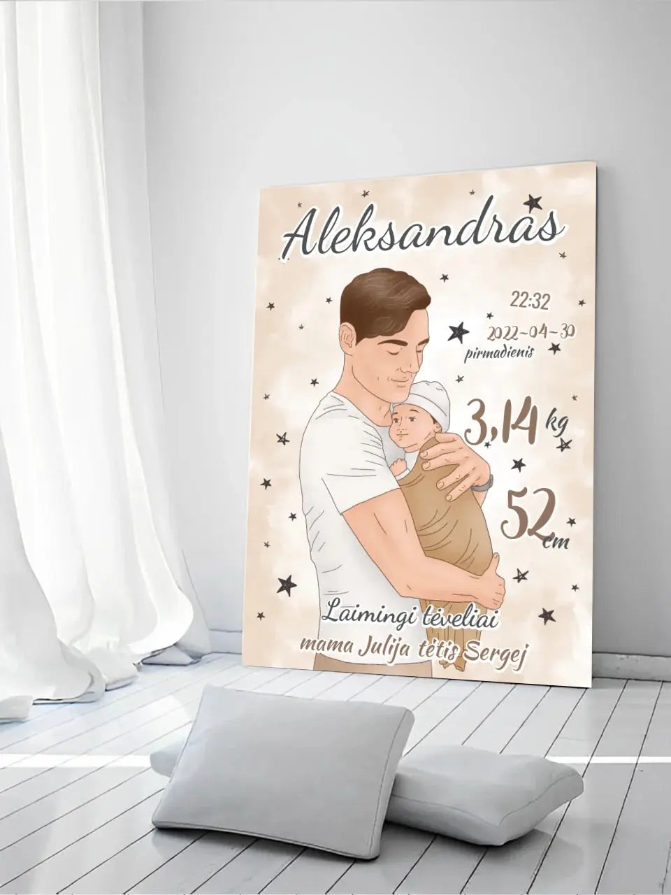 Personalizuota Berniuko Gimimo Metrikų Iliustracija ant drobės  Drobe -  dovanokis.lt
