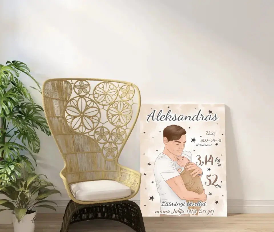 Personalizuota Berniuko Gimimo Metrikų Iliustracija ant drobės  Drobe -  dovanokis.lt