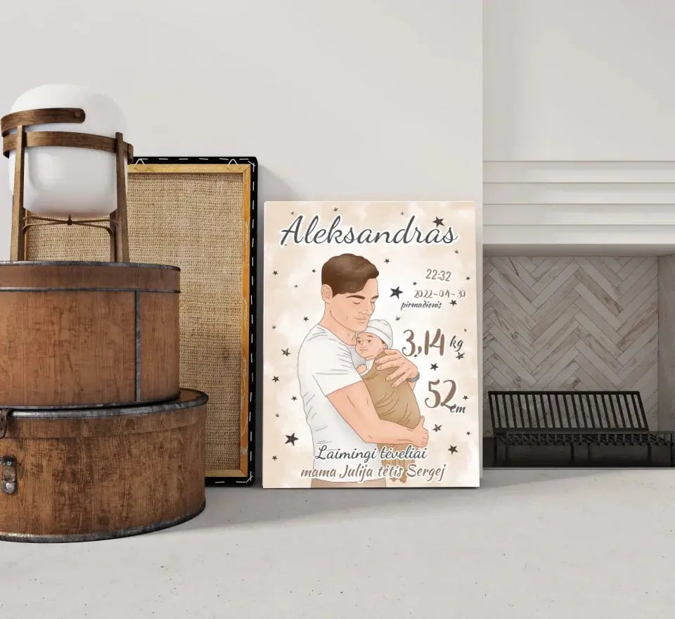 Personalizuota Berniuko Gimimo Metrikų Iliustracija ant drobės  Drobe -  dovanokis.lt