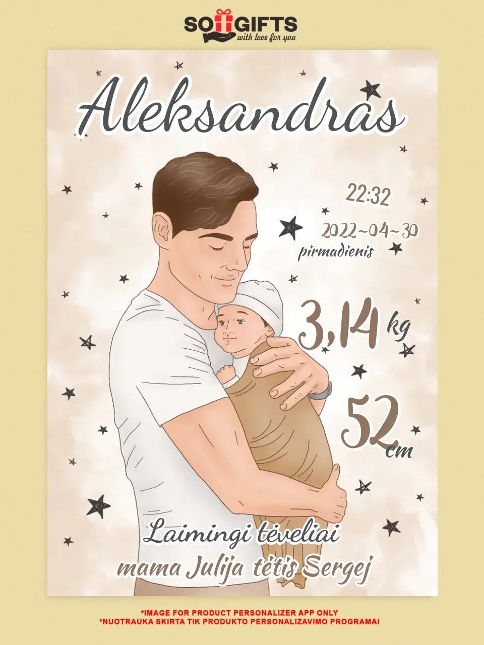 Personalizuota Berniuko Gimimo Metrikų Iliustracija ant drobės  Drobe -  dovanokis.lt