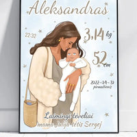 Personalizuota Berniuko Gimimo Metrikų Iliustracija, plakatas su rėmeliu  Customizer -  dovanokis.lt
