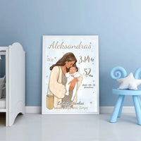 Personalizuota Berniuko Gimimo Metrikų Iliustracija, plakatas su rėmeliu  Customizer -  dovanokis.lt