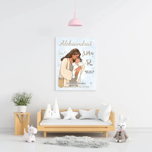 Personalizuota Berniuko Gimimo Metrikų Iliustracija, plakatas su rėmeliu  Customizer -  dovanokis.lt