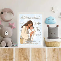 Personalizuota Berniuko Gimimo Metrikų Iliustracija, plakatas su rėmeliu  Customizer -  dovanokis.lt