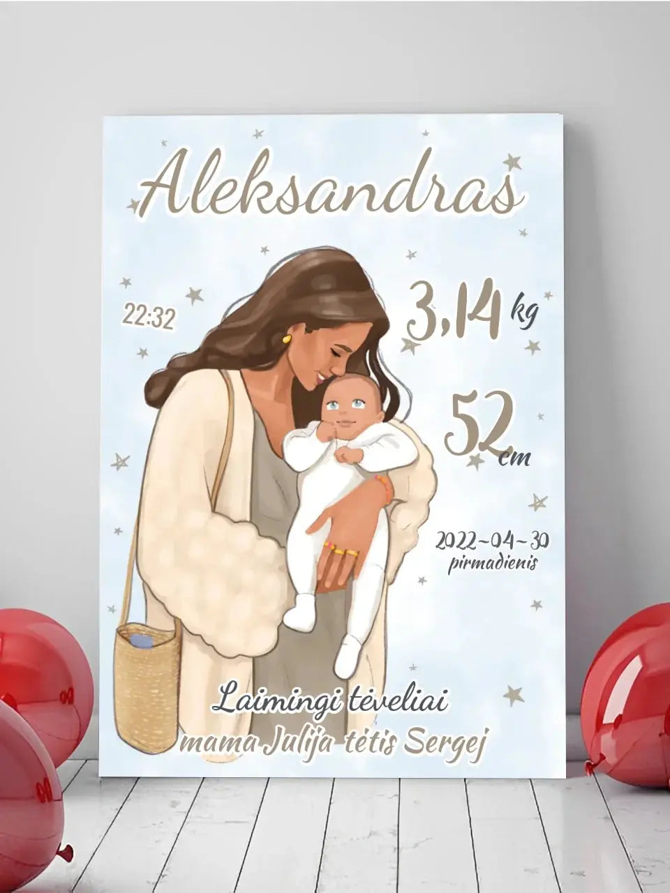 Personalizuota Berniuko Gimimo Metrikų Iliustracija ant drobės  Drobe -  dovanokis.lt