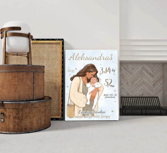 Personalizuota Berniuko Gimimo Metrikų Iliustracija ant drobės  Drobe -  dovanokis.lt