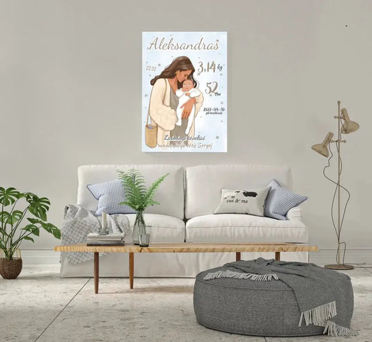 Personalizuota Berniuko Gimimo Metrikų Iliustracija ant drobės  Drobe -  dovanokis.lt