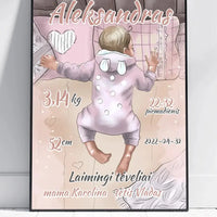 Personalizuota Berniuko Gimimo Metrikų Iliustracija, plakatas su rėmeliu  Customizer -  dovanokis.lt