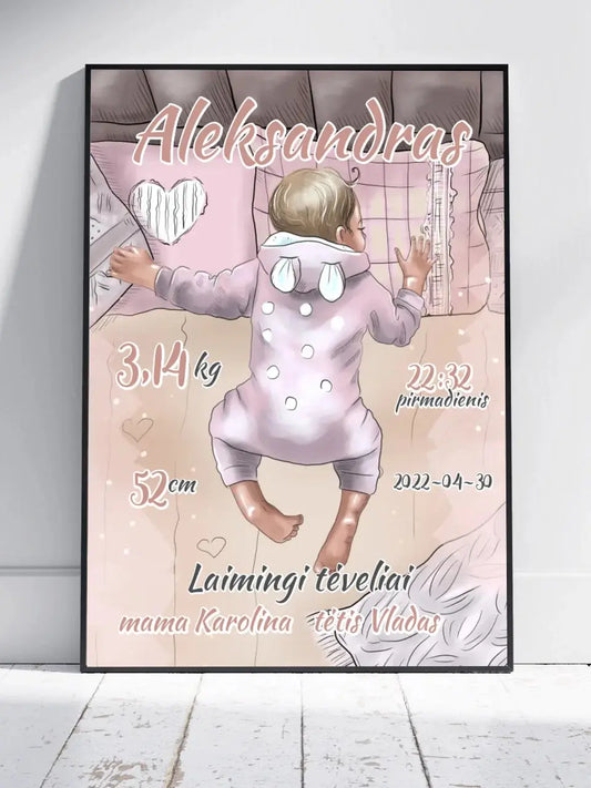Personalizuota Berniuko Gimimo Metrikų Iliustracija, plakatas su rėmeliu  Customizer -  dovanokis.lt