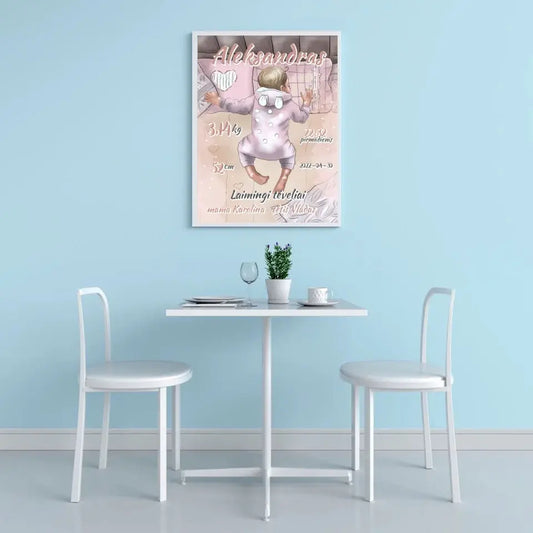 Personalizuota Berniuko Gimimo Metrikų Iliustracija, plakatas su rėmeliu  Customizer -  dovanokis.lt