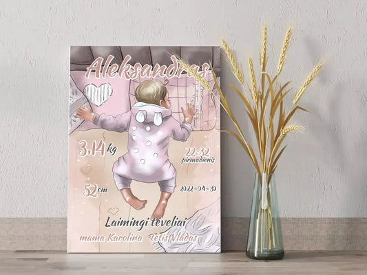 Personalizuota Berniuko Gimimo Metrikų Iliustracija ant drobės  Drobe -  dovanokis.lt