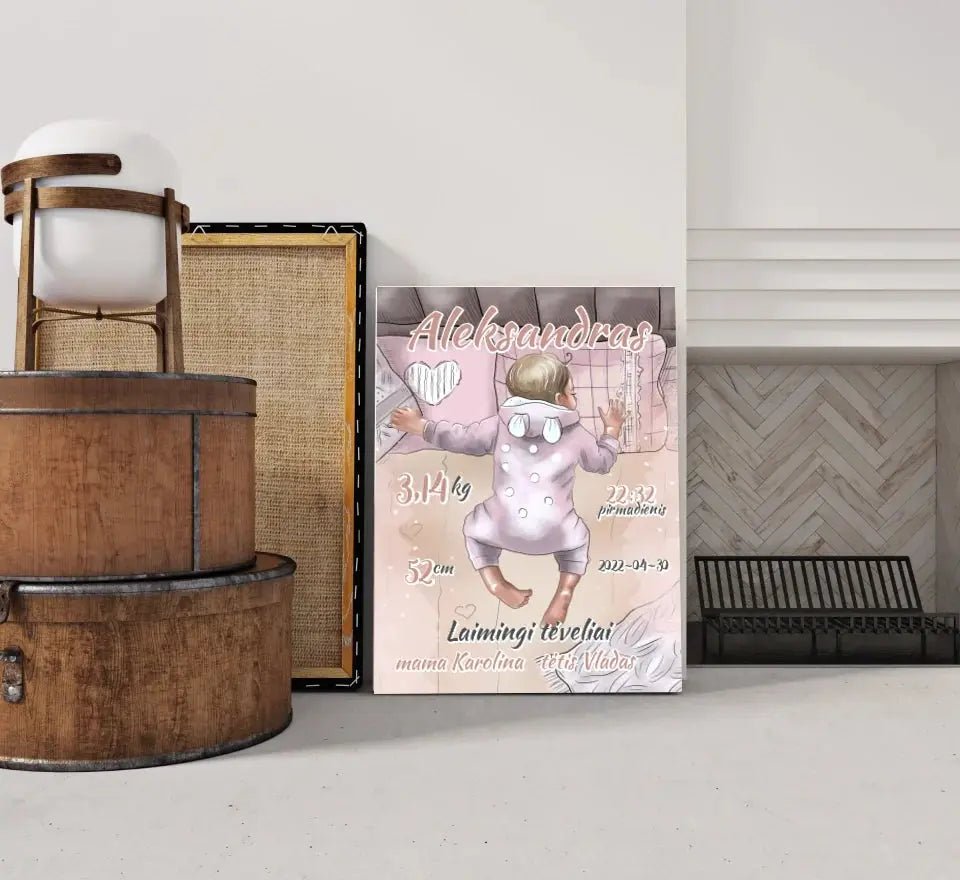 Personalizuota Berniuko Gimimo Metrikų Iliustracija ant drobės  Drobe -  dovanokis.lt