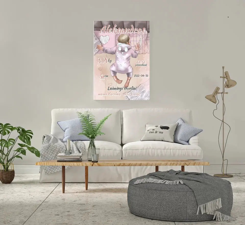 Personalizuota Berniuko Gimimo Metrikų Iliustracija ant drobės  Drobe -  dovanokis.lt