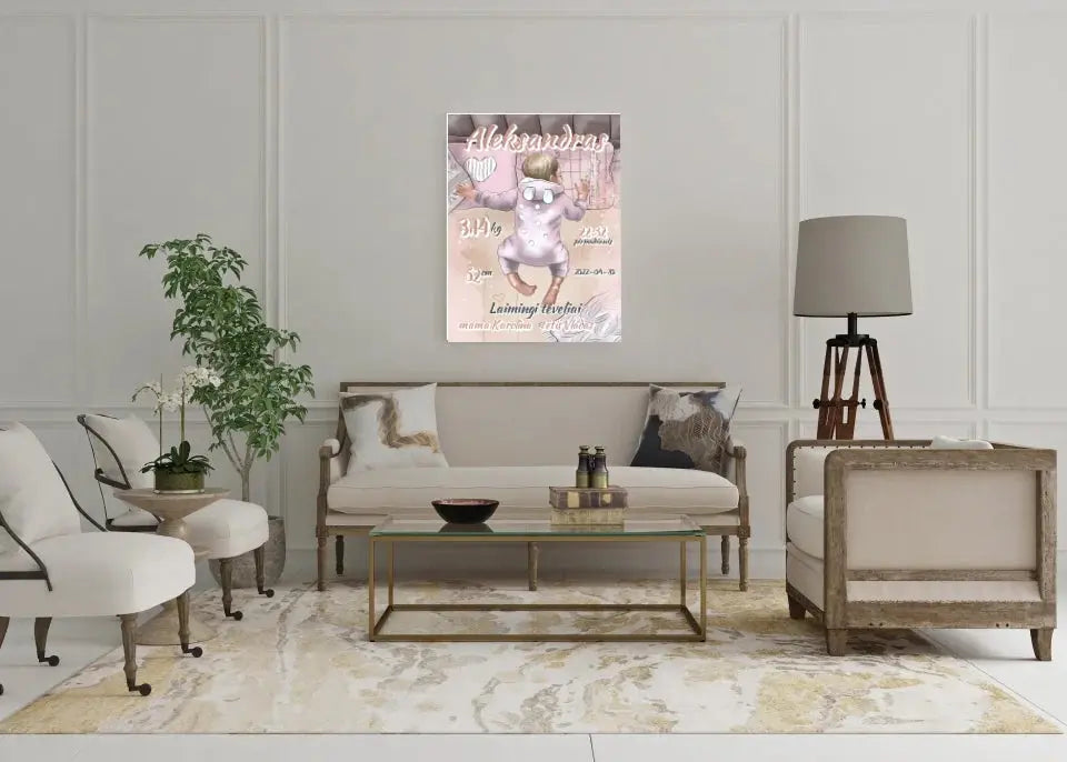 Personalizuota Berniuko Gimimo Metrikų Iliustracija ant drobės  Drobe -  dovanokis.lt