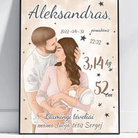 Personalizuota Berniuko Gimimo Metrikų Iliustracija, plakatas su rėmeliu  Customizer -  dovanokis.lt