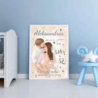 Personalizuota Berniuko Gimimo Metrikų Iliustracija, plakatas su rėmeliu  Customizer -  dovanokis.lt