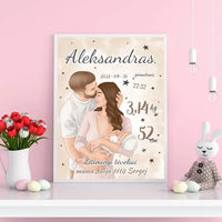 Personalizuota Berniuko Gimimo Metrikų Iliustracija, plakatas su rėmeliu  Customizer -  dovanokis.lt