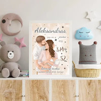 Personalizuota Berniuko Gimimo Metrikų Iliustracija, plakatas su rėmeliu  Customizer -  dovanokis.lt