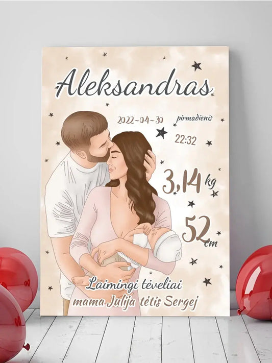 Personalizuota Berniuko Gimimo Metrikų Iliustracija ant drobės  Drobe -  dovanokis.lt