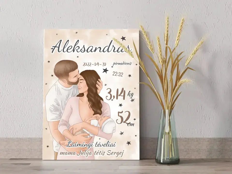 Personalizuota Berniuko Gimimo Metrikų Iliustracija ant drobės  Drobe -  dovanokis.lt