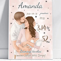 Personalizuota Mergaitės Gimimo Metrikų Iliustracija, plakatas su rėmeliu  Customizer -  dovanokis.lt