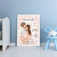 Personalizuota Mergaitės Gimimo Metrikų Iliustracija, plakatas su rėmeliu  Customizer -  dovanokis.lt