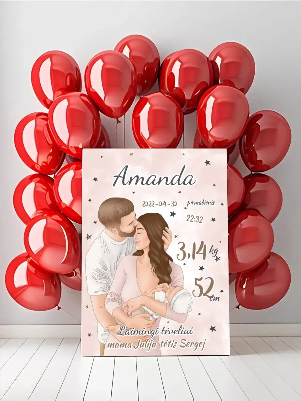 Personalizuota Mergaitės Gimimo Metrikų Iliustracija ant drobės  Drobe -  dovanokis.lt