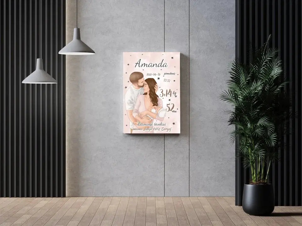 Personalizuota Mergaitės Gimimo Metrikų Iliustracija ant drobės  Drobe -  dovanokis.lt