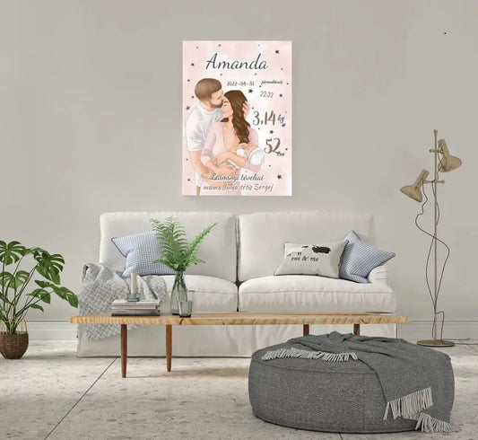 Personalizuota Mergaitės Gimimo Metrikų Iliustracija ant drobės  Drobe -  dovanokis.lt