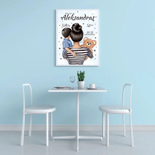 Personalizuota Berniuko Gimimo Metrikų Iliustracija, plakatas su rėmeliu  Customizer -  dovanokis.lt