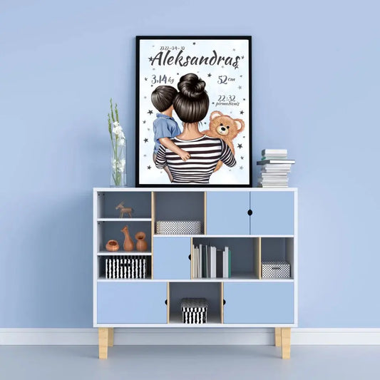 Personalizuota Berniuko Gimimo Metrikų Iliustracija, plakatas su rėmeliu  Customizer -  dovanokis.lt
