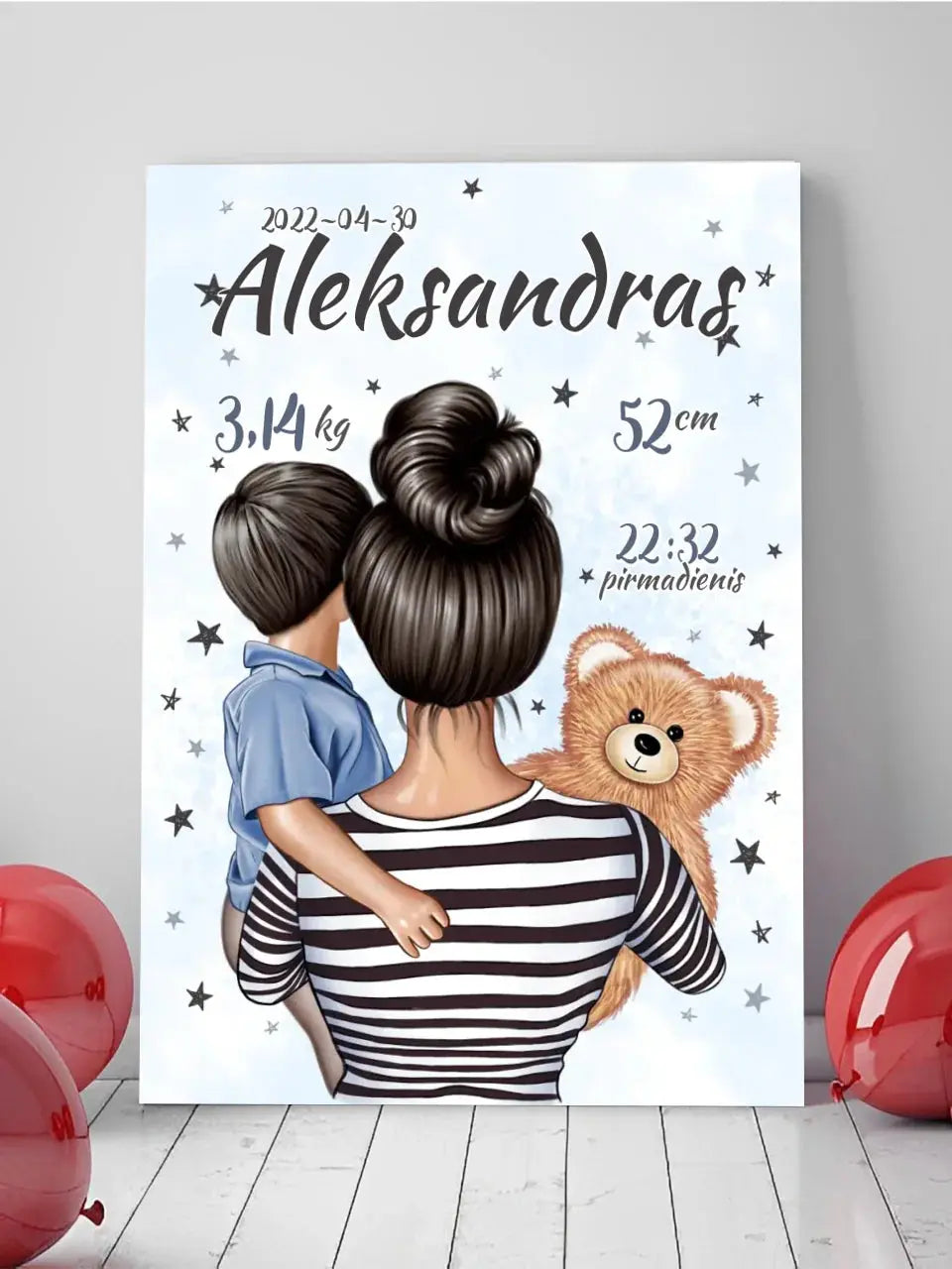Personalizuota Berniuko Gimimo Metrikų Iliustracija ant drobės  Drobe -  dovanokis.lt