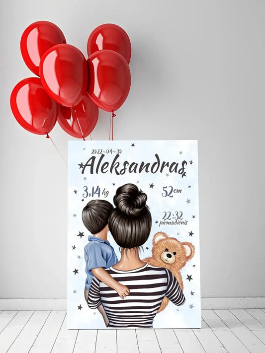 Personalizuota Berniuko Gimimo Metrikų Iliustracija ant drobės  Drobe -  dovanokis.lt