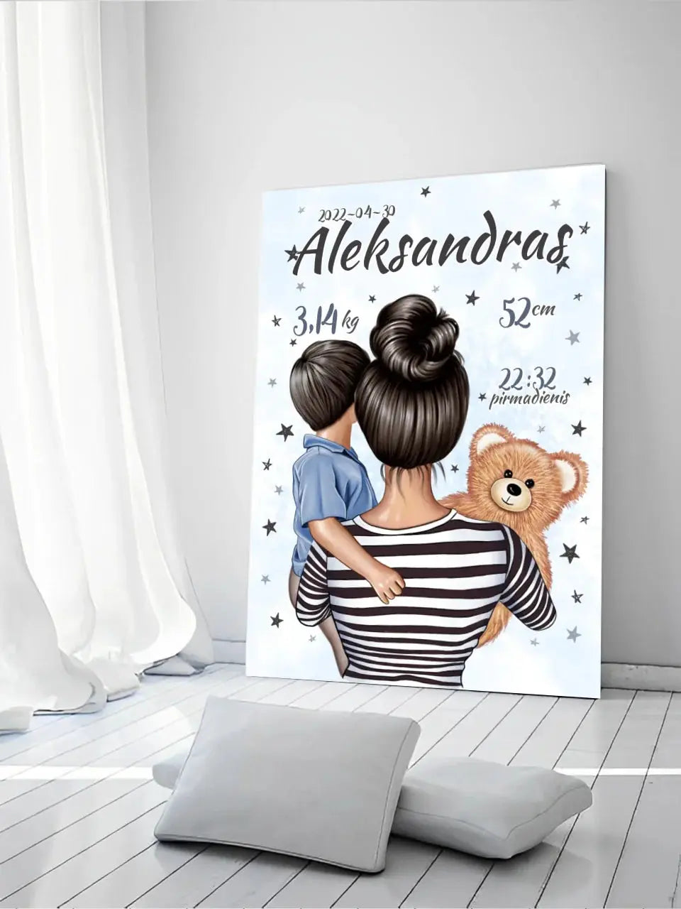 Personalizuota Berniuko Gimimo Metrikų Iliustracija ant drobės  Drobe -  dovanokis.lt
