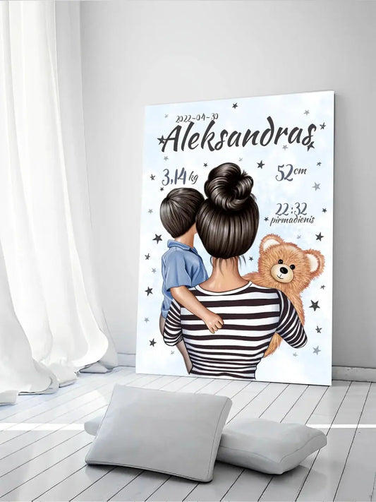 Personalizuota Berniuko Gimimo Metrikų Iliustracija ant drobės  Drobe -  dovanokis.lt