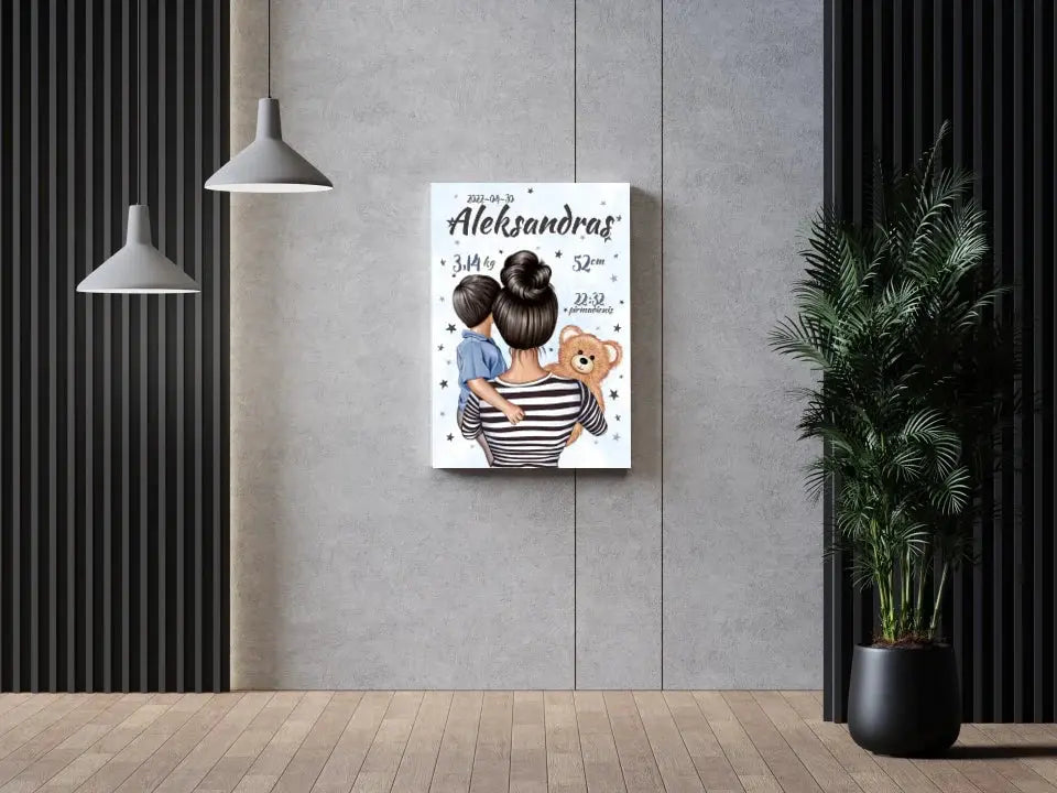 Personalizuota Berniuko Gimimo Metrikų Iliustracija ant drobės  Drobe -  dovanokis.lt