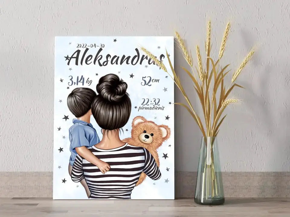 Personalizuota Berniuko Gimimo Metrikų Iliustracija ant drobės  Drobe -  dovanokis.lt