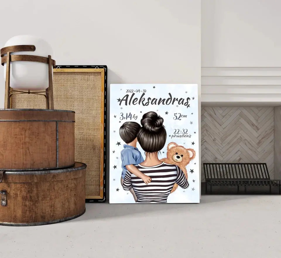 Personalizuota Berniuko Gimimo Metrikų Iliustracija ant drobės  Drobe -  dovanokis.lt