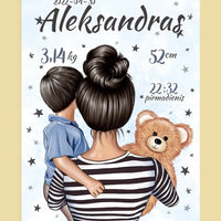 Personalizuota Berniuko Gimimo Metrikų Iliustracija ant drobės  Drobe -  dovanokis.lt