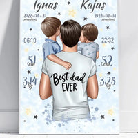 Personalizuota 2 Berniuku Gimimo Metrikų Iliustracija, plakatas su rėmeliu  Customizer -  dovanokis.lt