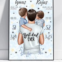 Personalizuota 2 Berniuku Gimimo Metrikų Iliustracija, plakatas su rėmeliu  Customizer -  dovanokis.lt