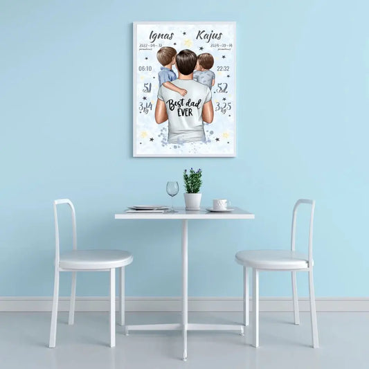 Personalizuota 2 Berniuku Gimimo Metrikų Iliustracija, plakatas su rėmeliu  Customizer -  dovanokis.lt