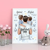 Personalizuota 2 Berniuku Gimimo Metrikų Iliustracija, plakatas su rėmeliu  Customizer -  dovanokis.lt