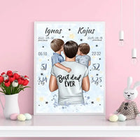 Personalizuota 2 Berniuku Gimimo Metrikų Iliustracija, plakatas su rėmeliu  Customizer -  dovanokis.lt