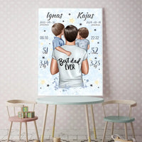 Personalizuota 2 Berniuku Gimimo Metrikų Iliustracija, plakatas su rėmeliu  Customizer -  dovanokis.lt