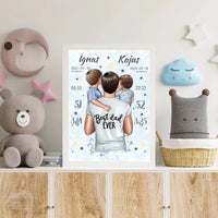 Personalizuota 2 Berniuku Gimimo Metrikų Iliustracija, plakatas su rėmeliu  Customizer -  dovanokis.lt